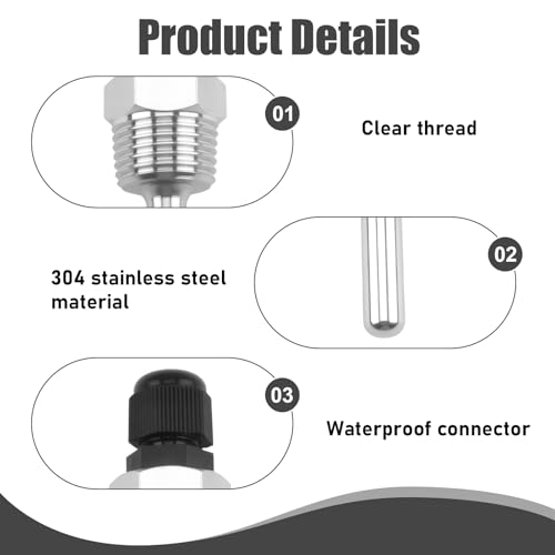 2 Stück Tauchhülse 1/2 Edelstahl, Temperaturfühler Tauchhülsen 8 X 50mm, 1/2 Zoll Edelstahl Tauchhülse 8 × 50 Mm Mit G1/2 Gewinde Für Sensoren, Kollektoren, Heizsysteme, Industrieeinsatz
