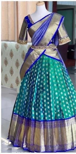 Image of ZITON ARICO MART Women's Indian Traditional Kanjivaram Silk Pure Weaving Lehenga Choli Along With Dupatta And Blouse Piece, Half Saree (Unstitched)