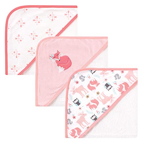 Image of Hudson Baby Unisex Baby Cotton Rich Hooded Towels, Pink Fox, One Size