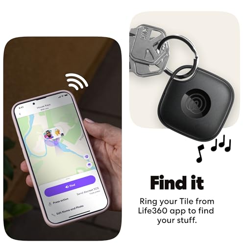 Life360 Tile - Bluetooth Tracker, Keys Finder and Item Locator for Keys, Bags and More. Phone Finder. Both iOS and Android Compatible. 1-Pack (Black)