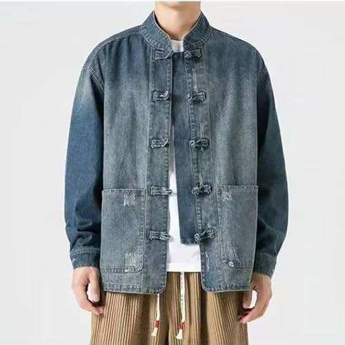 NCDUANSAN New Chinese style button up men's denim jacket, niche long sleeved jacket, casual and fashionable design hip-hop4
