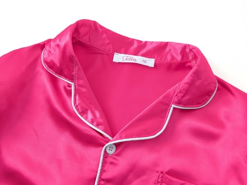 Tebbis Satin Pajamas for Girls - Baby Pink Cute Silky Summer Shorts Soft PJ Set Size 6/7-162