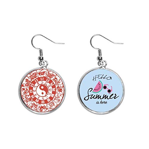 Pendientes de Taiji Yin Yang del zodiaco chino y sandía para el lóbulo en verano