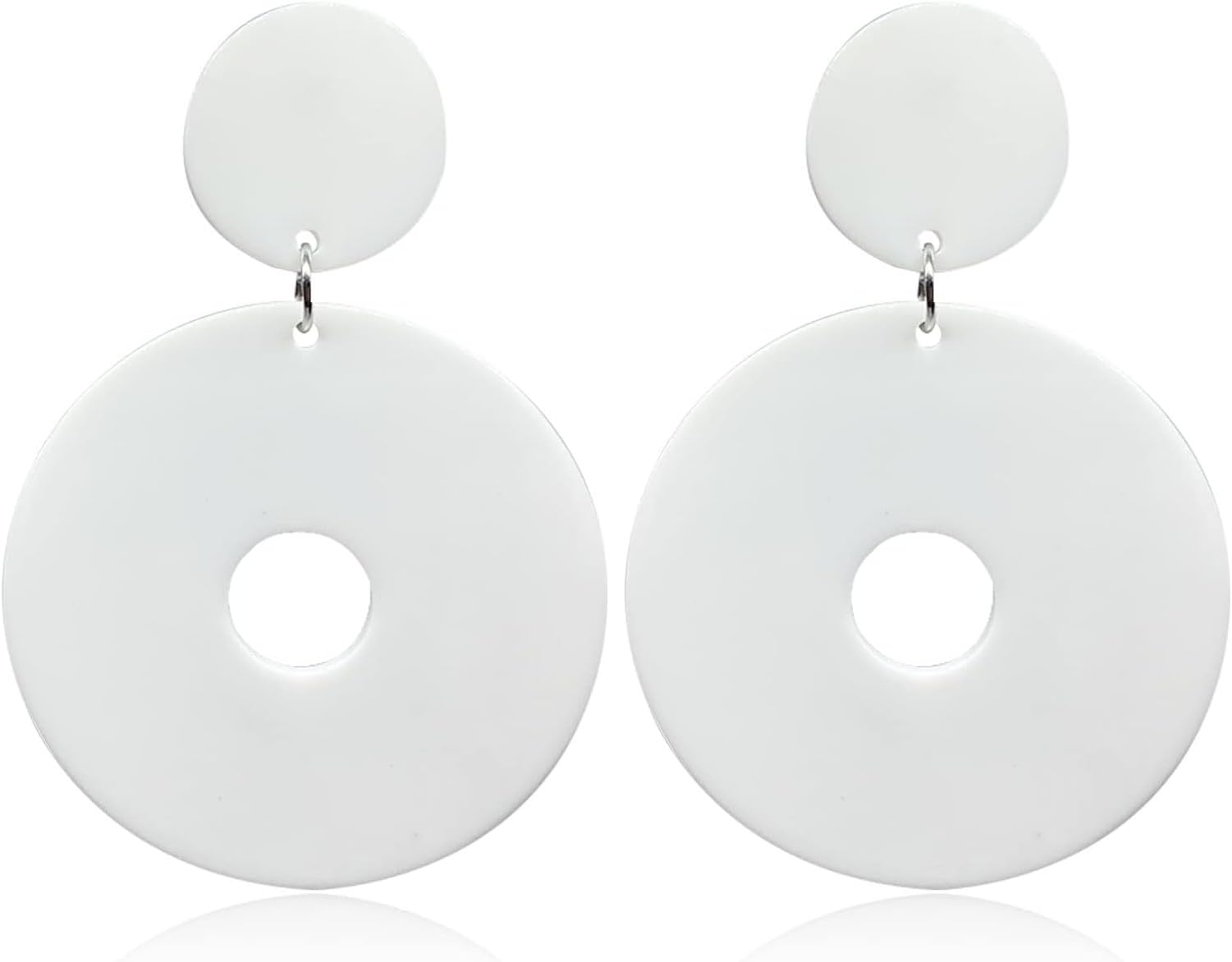 KGAIXN Acrylic Hollow Round Dangle Drop Earrings Geometric Statement Party Jewelry for Women Resin Neon Retro 70s 80s Earrings Simple, White
