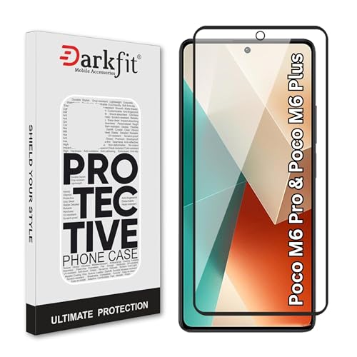 Image of DARKFIT Tempered Glass Premium Screen Protector Compatible for Poco M6 Pro & M6 Plus | Edge to Edge Coverage with Easy Installation Kit | Scratch Resistance | HD Clear Glass (Black Border) | Pack of 1
