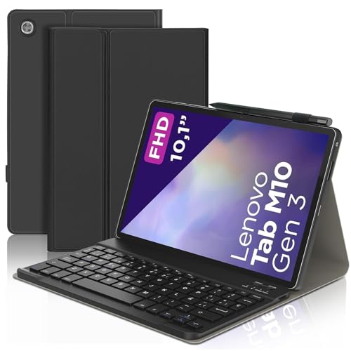 IVEOPPE Teclado para Lenovo Tab M10 (3rd Gen) 10.1', Funda Teclado Español Ñ Bluetooth Inalámbrico Extraíble para Tablet Lenovo Tab M10 (3rd Gen) 10.1, Negro