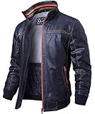 Amazon Brand - HIKARO Herren Lederjacke Echtes Leder Stehkragen Jacken (XL, Blau)