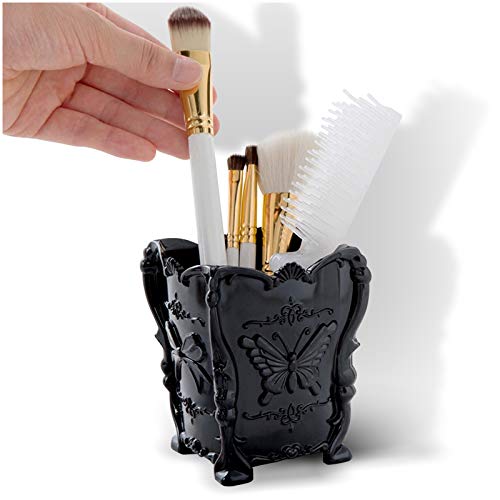 Kalevel Brush Holder Makeup Organizer Storage Containers Cosmetic Brush Pencil Holder Cup Black, Cute, 3.3in x 4.1in