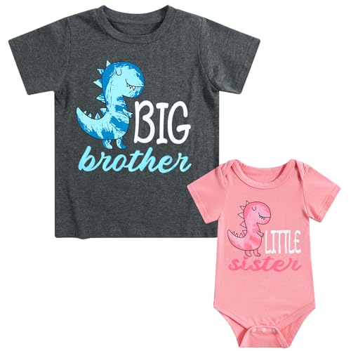 Image of Funnycokid Big Brother Little Sister Matching Outfits Baby Girl Clothes Toddler Boys T-Shirt Announcement Gift