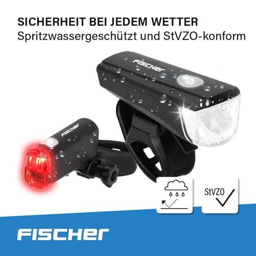 FISCHER Fahrrad LED-Batterie Beleuchtungs-Set small-Box, mit LED Technologie, spritzwassergeschützt, schwarz, 1 Stück