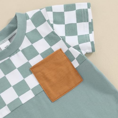 Toddler Baby Boy Summer Clothes Set Short Sleeve Checkered Tops & Shorts Novelty Color Block Outfits4