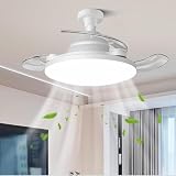 MasYosh E26 E27 Ventilatore da Soffitto a Vite con LED, Telecomando Silenzioso a 3 velocità Dimmerabile, 3000-6500K, Temporizzazione 2H 4H per Camera da Letto, Soggiorno
