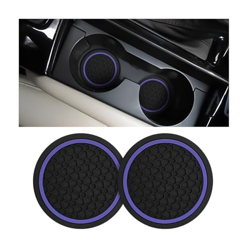 Image of Mandark 2PCS Car Cup Holder Coasters, 2.75 Inch Non-Slip Insert Water Bottle Holder Pads, Dustproof Automotive Interior Accessories Mat, Universal for Vehicles, Trucks, RVs and More(Black /Purple)