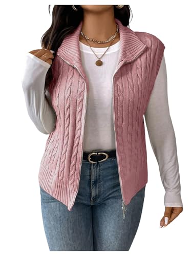 Image of Floerns Women's Plus Size Mock Neck Zip Up Sweater Vests Sleeveless Cable Knit Cardigans