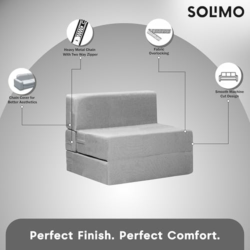 Image of Amazon Brand - Solimo 1 Seater 3 * 6 Jute Fabric Washable Cover Sofa Cum Bed 1 Seater Double Foam Fold Out Sofa Cum Bed (Finish Color - Light Grey Delivery Condition - Pre-Assembled)
