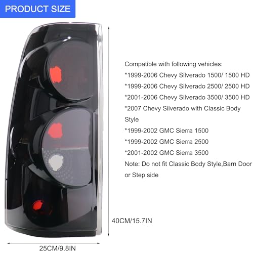 Image of MOCW Tail Light Compatible With 1999-2006 Chevy Silverado 1500 2500 3500 2007 Classic,1999-2002 GMC Sierra 1500 2500 3500 Taillight Housing Replacement Left Driver & Right Passenger Side, Black /Smoke