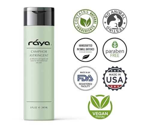 RAYA Camphor Astringent (204) - Facial Toner for Oily and Break-Out Skin, Dries Up Blemishes and Controls Excessive Oiliness, Made with Camphor and Eucalyptus, Skin Essence for Acne Prone Skin, 8 oz