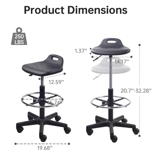 Image of KLASIKA Drafting Stool Chair with Footrest, Ergonomic Breathable Seat Adjustable Height 360 Swivel Rolling Stools, Tall Office Chair for Standing Desk, Spa, Counter, Medical, Salon, Black, 4 Pack