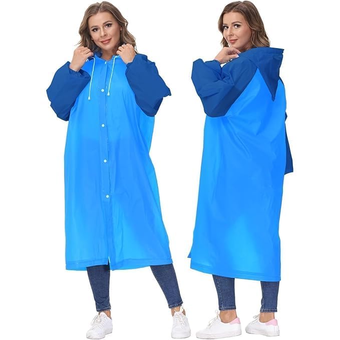 Poncho Raincoat Transparent Hooded Water Resistant Rain Jacket with Sleeves for Women Men Camping Rainy Season Travel-image-7