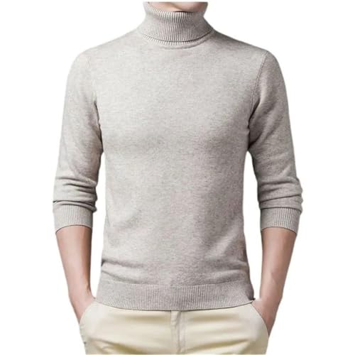 Men Solid Color Turtleneck Pullovers Sweaters Men's Long Sleeve Sweater Knitted Warm Top Beige Asian XL2