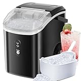 Antarctic Star Countertop Ice Maker with Soft Chewable Pellet Ice, 34lbs/24Hrs, One-Click Operation, Self-Cleaning Portable Peddle Ice Machine with Ice Scoop for Kitchen,Office,Bar,RV (Black)