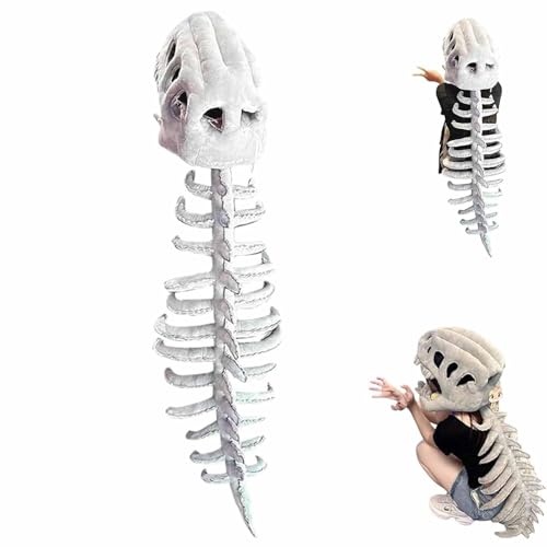 WANWEN Spinosaurus Plush Dino Outfit, Costume de Dinosaure Enfant Adulte, Dinosaure 3D Squelette, Réaliste pour Halloween, Changement Rapide, Lavable en Machine (75CM)
