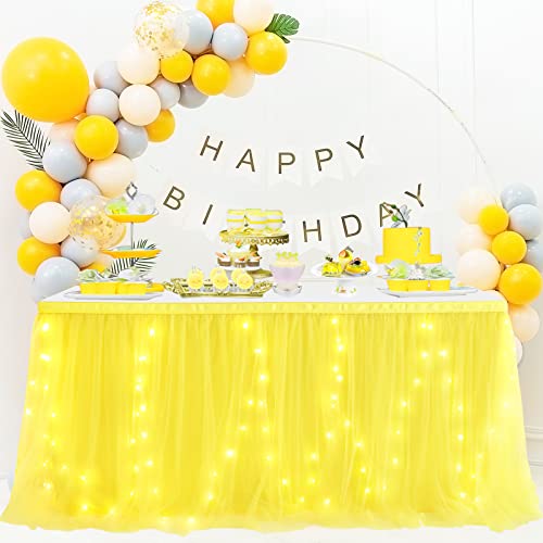 Netbros Tutu Table Skirt Decoration With Lights - Yellow Table Skirts For Rectangle Tables - Table Tutu Skirt For Parties, Baby Shower, Cake Dessert Buffet Table Decorations (L6(Ft), H30In) #TOP5