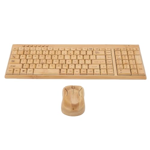 SUNGOOYUE Teclado de Madera, Combo de Ratón de Teclado de bambú Hecho a Mano, Juego de Ratón Inalámbrico 2,4G con Receptor USB