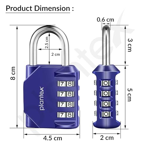 Image of Plantex 4 Digit Combination Number Metal Lock /Zinc Alloy /Locks for Luggage /Locks for Travel Bags /Locks for Cabin Luggage /Travel Essentials - Pack of 2 (Blue)