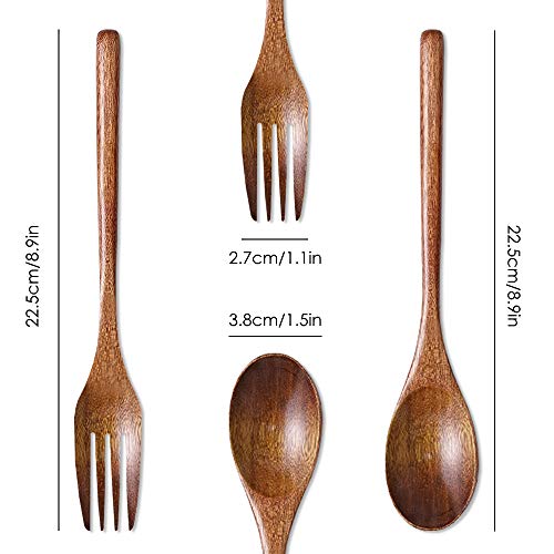 Set Of 8, Wood Soup Spoons And Forks, Dakuan Wooden Ladle Spoon And Fork Set For Party, Banquet, Buffet, Catering, Daily Life- 9 Inch #TOP6