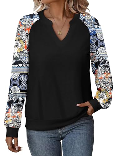 Angerella Long Sleeve Shirts for Women Business Casual Tops Fall Fashion Outfits Basic Workout Sweatshirts BlackYellow M