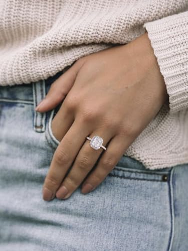 Metzakka 2CT 925 Sterling Silver Cushion Cut Engagement Ring, Cubic Zirconia Halo Promise Wedding Ring for Women4