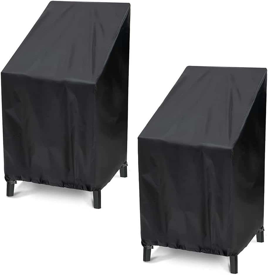 Stackable Patio Stackable Chair Cover SUNSURE High Back Outdoor Chair Covers Waterproof Heavy Duty Barstool Chair Cover with Adjustable Drawstring and Buckles Outside Lawn Furniture Cover
