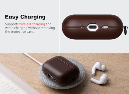 Image of Haobobro for AirPods Pro 3 Leather Case Cover - Leather from Cow Hide, Handmade Drop Protective Hard Cover, Wireless Charging Compatible AirPods Pro 3rd Generation Case with Keychain - Coffee Brown