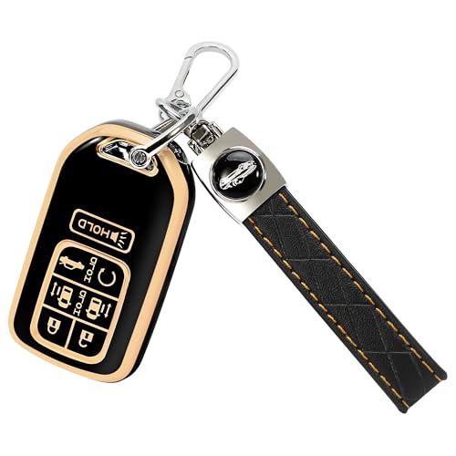 TOMALL for Honda Odyssey Key Fob Cover with Keychain 7 Buttons Soft TPU Key Fob Protector Compatible with 2018-2024 Honda Odyssey Elite Touring EXL Sport EX Car Key Cover Black