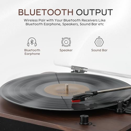 Retrospiler Tourne Disque, Platine Vinyle entrée et Sortie Bluetooth avec Haut-parleurs intégrés, Radio FM, Enregistrement Vinyle-MP3, Lecture USB et SD, écran LED, Noyer - Les Beatles, Paul McCartney, John Lennon, RIngo Starr, George Harrison Retrospiler Tourne Disque, Platine Vinyle entrée et Sortie Bluetooth avec Haut-parleurs intégrés, Radio FM, Enregistrement Vinyle-MP3, Lecture USB et SD, écran LED, Noyer – Image 5