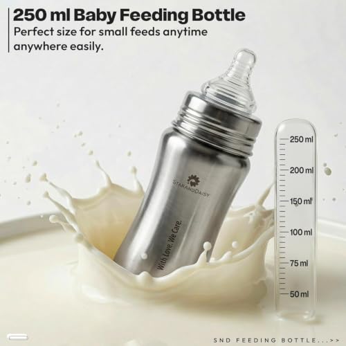 Image of StarAndDaisy Baby Milk Bottle for new Born /Infant /Toddler 250 ML SUS 304 Steel Baby Milk /Feeding Bottle for 0+ Months, BPA Free Leakproof, Anti Colic and Easy to Clean