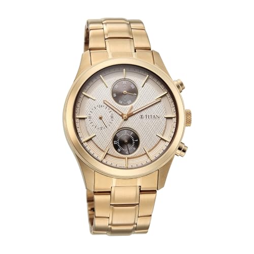 Image of Titan Classique Neo Splash Analog with Cream Dial Carnation Gold Stainless Steel Strap Watch for Men - 1805WM02
