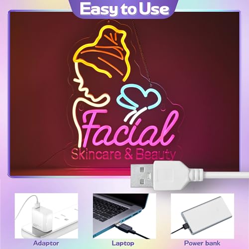 Image of CNBEYOUNG Facial Skin Care Neon Sign, Neon Lights Hanging Wall Art Decoration for Beauty Salon Spa Skincare Clinics Party Home Decor, USB - Driven, Super Bright & Adjustable,15.75x 12.6inches
