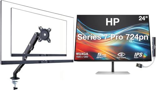 Image of HP Series 7 Pro 724pn 24 inch WUXGA IPS Monitor with 5ms Response Time, Anti Glare, Flicker Free, VESA Mount (100mm), Displayport, HDMI, Black /Silver (8X534AA#ABA) w /DKZ Hub & ErgoFlexy Single Mount Arm