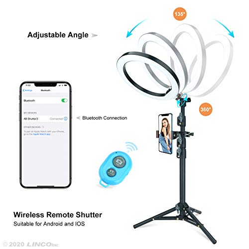 Image of LINCO Lincostore Studio Lighting 10 inch Selfie Ring Light with Tripod Stand & Phone Holder with Bluetooth Remote for Live Stream /Makeup, Dimmable Led Camera Ringlight for Video Shooting /Photo AM277