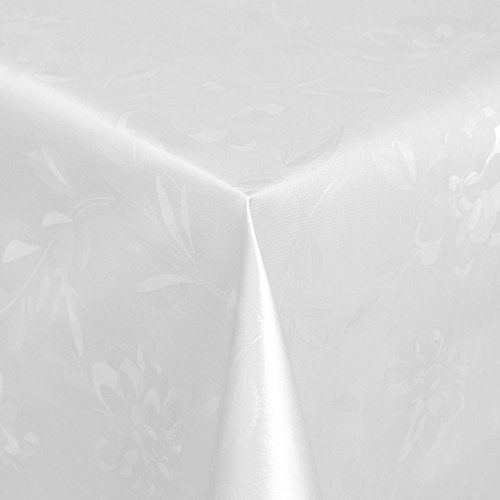 WACHSTUCH Tischdecken Gartentischdecke mit Fleecerücken Gartentischdecke, Pflegeleicht Schmutzabweisend Abwaschbar Relief Blumen Weiss 400x 140 cm - Größe wählbar Cover
