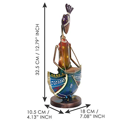 Image of eCraftIndia Tribal Lady Playing Musical Instrument Dholak Decorative Showpiece