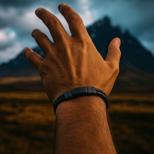 Forge & Foundry Men's Adjustable Black Leather Bracelet | Genuine Woven Leather with Stainless Steel Snap Clasp | Design-Led, Artisan Jewellery from London | Double Strand, Brushed Black Clasp [Navarro]4