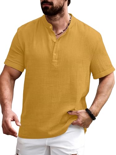 Image of Men Shirt | Black Textured Cotton Blend | Regular Fit Casual Shirt | Half Short Sleeve | Mandarin Chinese Collar | Button Down | Summer Office Wear | Stylish Shirt for Men