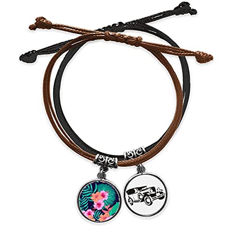 Bracelet cuir minibus bleu ciel aux finitions soignées et motifs végétaux exclusifs