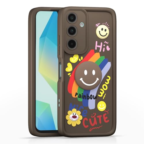 Image of Pikkme Back Cover for Samsung Galaxy A16 5G | Soft Silicone| Cute Rainbow Smile & 3D Cartoon Flower Design | Shockproof Raised Camera Protection Bumper Case (Brown)