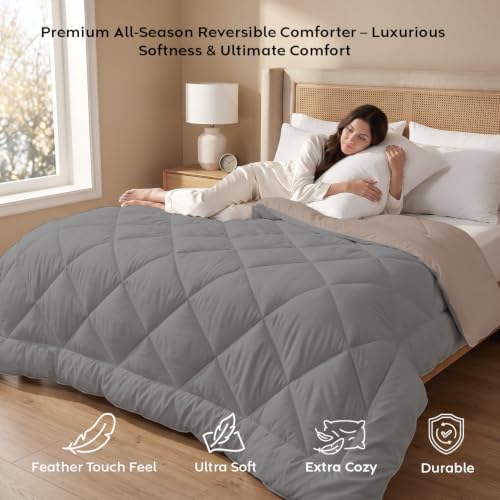 Image of AYKA Reversible Comforter 220 GSM Microfiber Reversible AC Comforter /Blanket for Winter /Quilt /Duvets for King Size Single Bed Comforter (60 * 90, Grey & Taupe)| TC - 220
