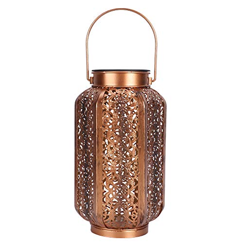 Luces de Farol Colgantes Solares para Exteriores, Luz Decorativa LED de Metal, Farolillos Solares para Jardín, Diseño Ahuecado, Impermeable, Luces Solares Colgantes con Asa para Mesa, Patio Y Patio Cover