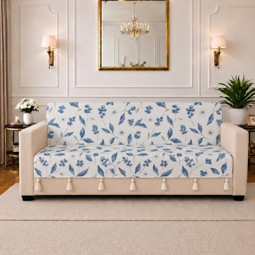 Image of STITCHNEST 'Eden Weaves Collection Series' 1 Seater Sofa Cover - Full Coverage| Elegant Woven Fabric, Decorative Tassels, Washable & Durable for Modern Living